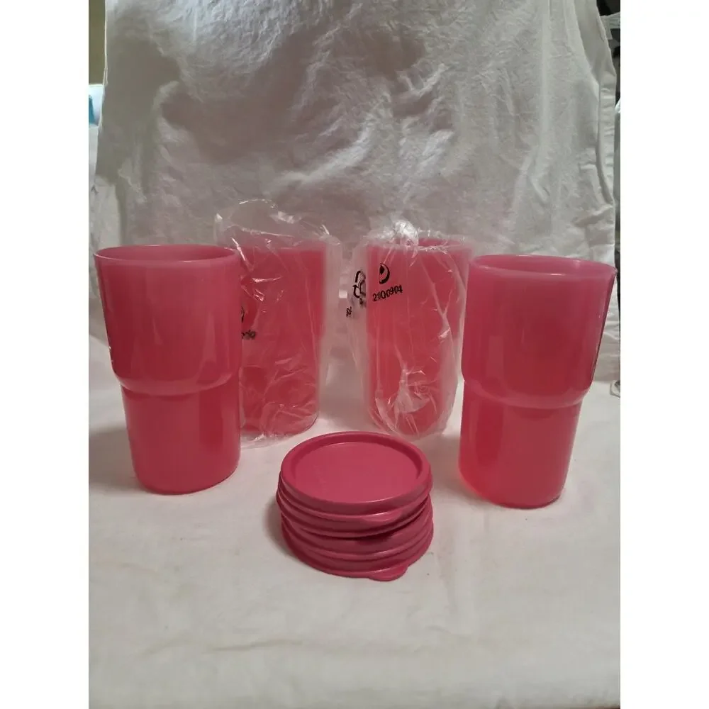 New TUPPERWARE PINK TUMBLERS with SEALS-4PC